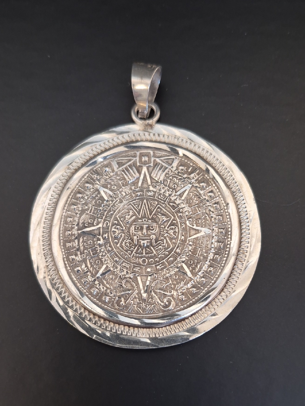VINTAGE 925 Silver Mayan Calendar Pendant Double Sided 35.1g